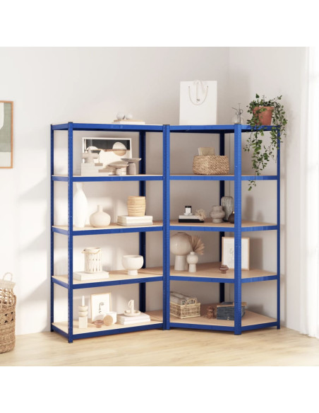 Mensole a 5 Ripiani 2pz Blu in Acciaio e Legno Multistrato