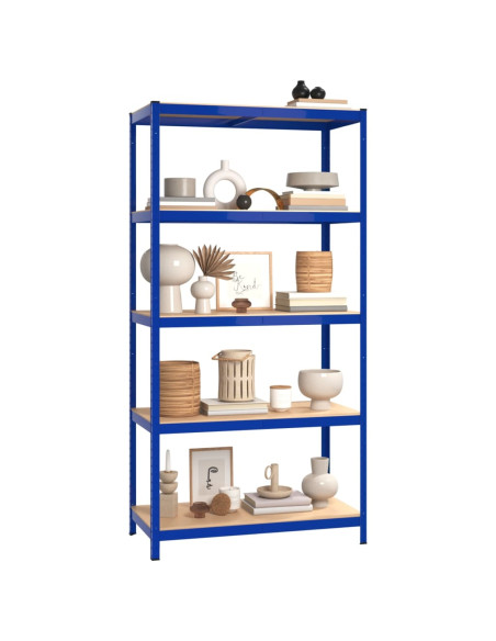 Mensole a 5 Ripiani 2pz Blu in Acciaio e Legno Multistrato