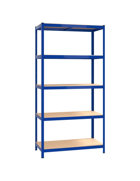 Mensole a 5 Ripiani 2pz Blu in Acciaio e Legno Multistrato