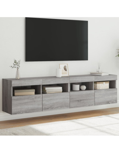 Mobili TV a Parete con Luci LED 2pz Grigio Sonoma 80x30x40 cm