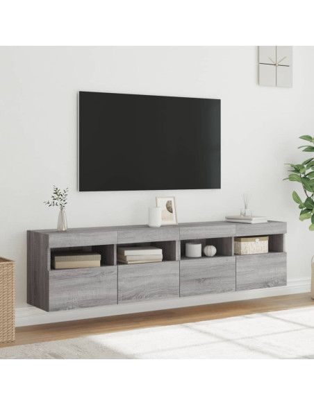 Mobili TV a Parete con Luci LED 2pz Grigio Sonoma 80x30x40 cm