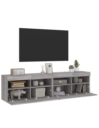 Mobili TV a Parete con Luci LED 2pz Grigio Sonoma 80x30x40 cm