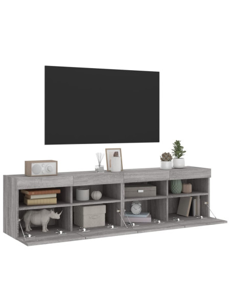 Mobili TV a Parete con Luci LED 2pz Grigio Sonoma 80x30x40 cm