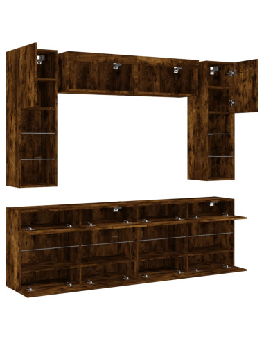 Set Mobili TV a Muro 6 pz con Luci LED Rovere Fumo