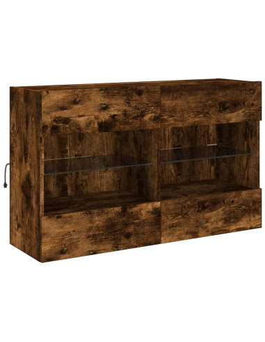 Set Mobili TV a Muro 6 pz con Luci LED Rovere Fumo