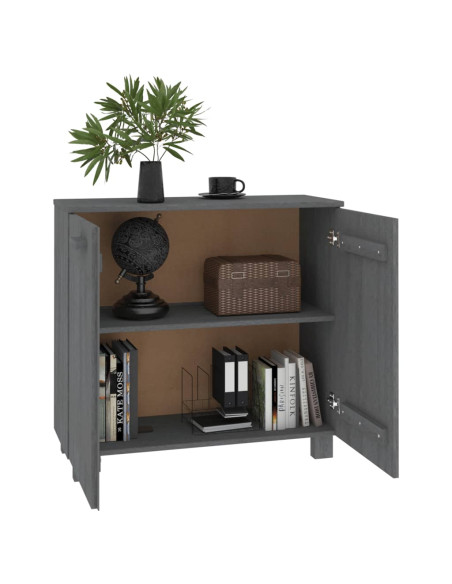 Credenza HAMAR Grigio Scuro 85x35x80 cm Legno Massello di Pino
