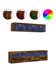 Mobili TV a Muro con LED 5pz Rovere Fumo in Legno Multistrato 2