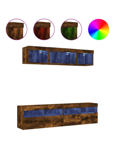 Mobili TV a Muro con LED 5pz Rovere Fumo in Legno Multistrato