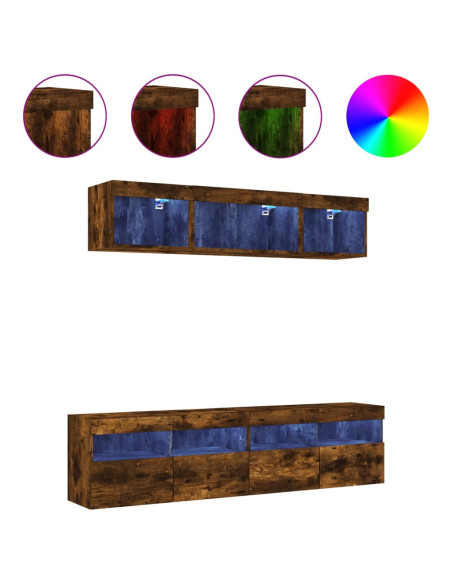 Mobili TV a Muro con LED 5pz Rovere Fumo in Legno Multistrato