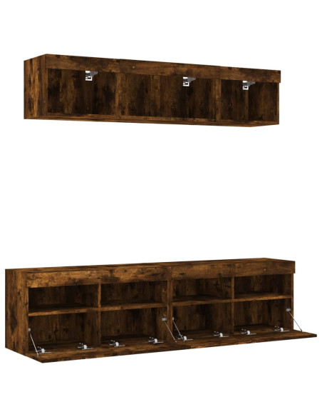 Mobili TV a Muro con LED 5pz Rovere Fumo in Legno Multistrato