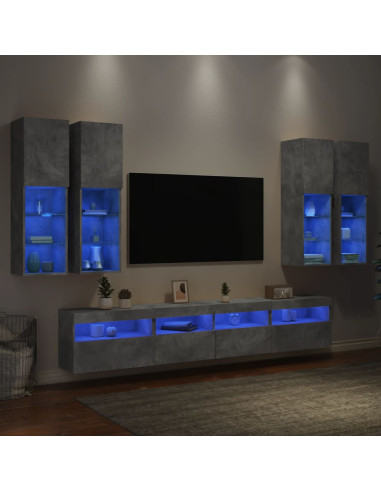 Set Mobili TV a Muro 7 pz con Luci LED Grigio Cemento