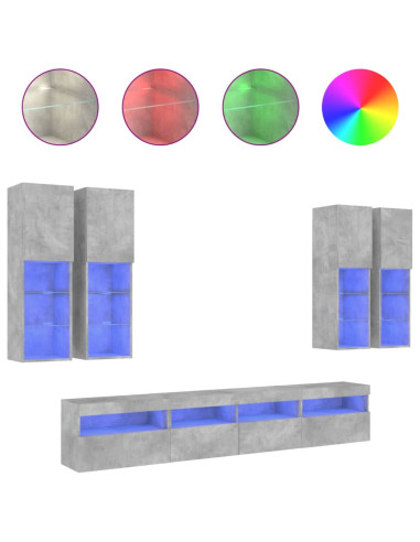 Set Mobili TV a Muro 7 pz con Luci LED Grigio Cemento