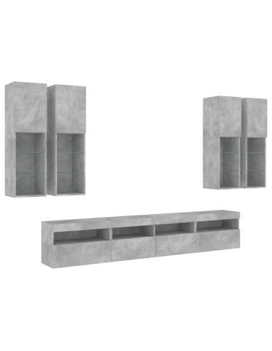 Set Mobili TV a Muro 7 pz con Luci LED Grigio Cemento