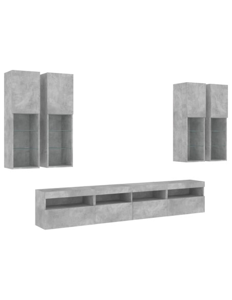 Set Mobili TV a Muro 7 pz con Luci LED Grigio Cemento