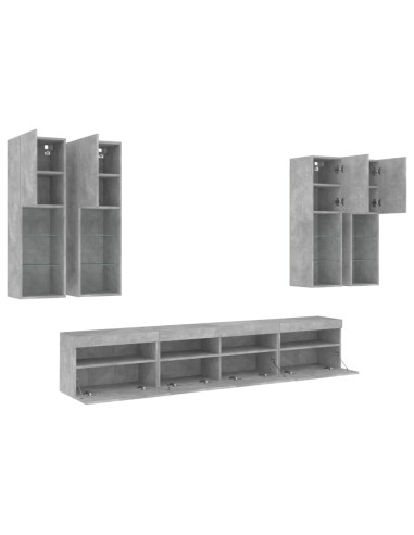 Set Mobili TV a Muro 7 pz con Luci LED Grigio Cemento