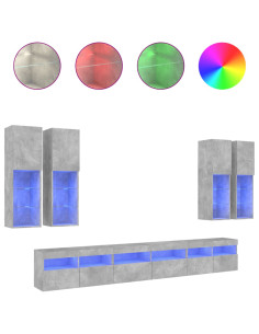 Set Mobili TV a Muro 7 pz con Luci LED Grigio Cemento 2