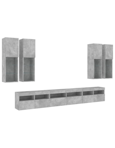 Set Mobili TV a Muro 7 pz con Luci LED Grigio Cemento