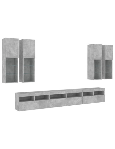 Set Mobili TV a Muro 7 pz con Luci LED Grigio Cemento