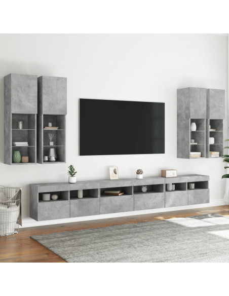 Set Mobili TV a Muro 7 pz con Luci LED Grigio Cemento