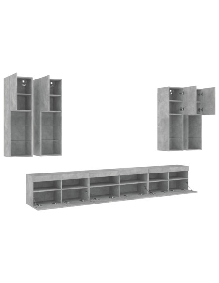 Set Mobili TV a Muro 7 pz con Luci LED Grigio Cemento