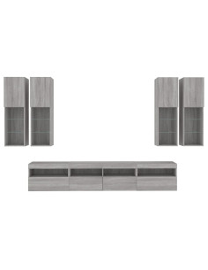 Set Mobili TV a Muro 7 pz con Luci LED Grigio Sonoma