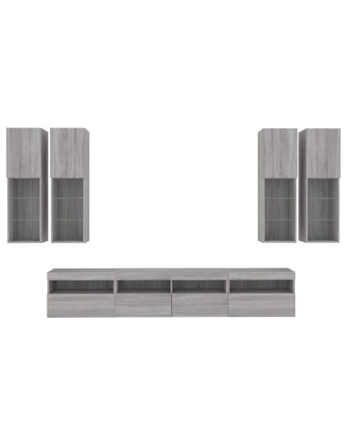 Set Mobili TV a Muro 7 pz con Luci LED Grigio Sonoma