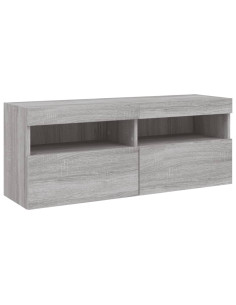 Set Mobili TV a Muro 7 pz con Luci LED Grigio Sonoma 2