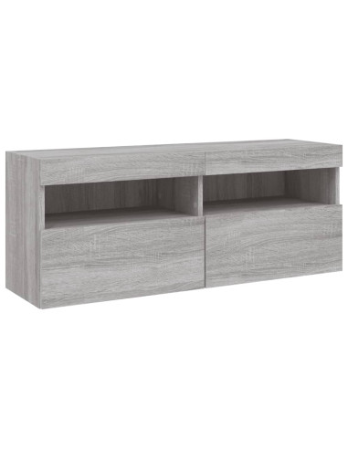 Set Mobili TV a Muro 7 pz con Luci LED Grigio Sonoma