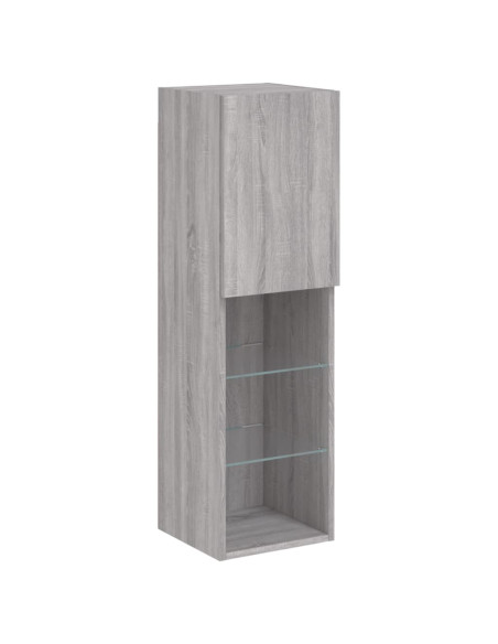 Set Mobili TV a Muro 7 pz con Luci LED Grigio Sonoma