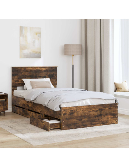 Struttura del letto con cassetto Rovere fumé 100 x 200 cm