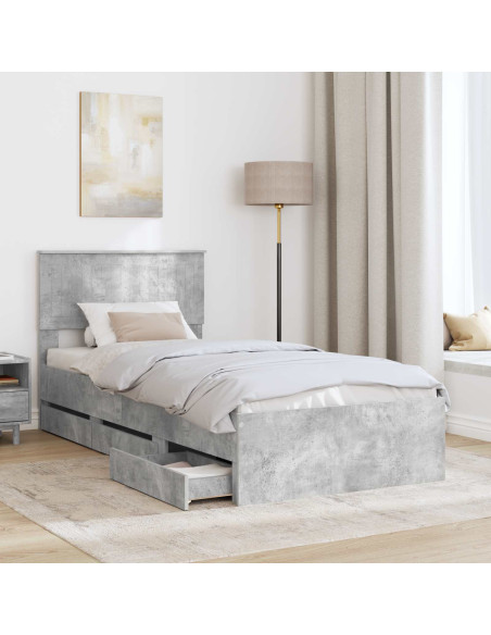 Struttura del letto con cassetto Grigio cemento 90 x 190 cm