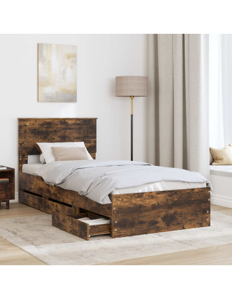 Struttura del letto con cassetto Rovere fumé 90 x 190 cm
