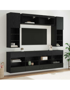 Set di Mobiletto da TV a Parete con led 6 pcs Rovere Nero