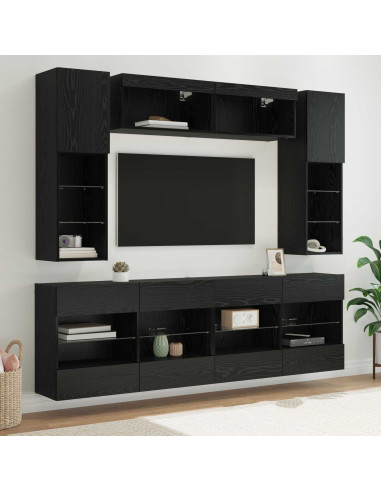 Set di Mobiletto da TV a Parete con led 6 pcs Rovere Nero
