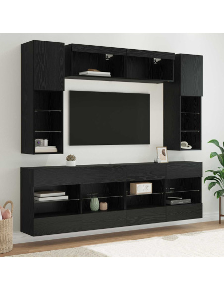 Set di Mobiletto da TV a Parete con led 6 pcs Rovere Nero