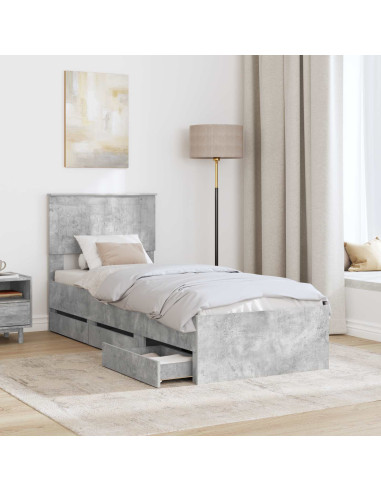 Struttura del letto con cassetto Grigio cemento 75 x 190 cm