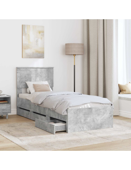 Struttura del letto con cassetto Grigio cemento 75 x 190 cm