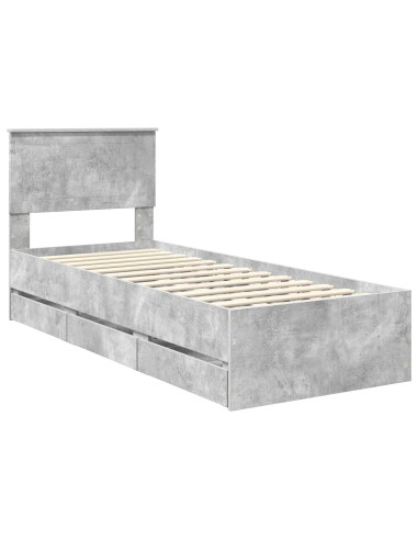 Struttura del letto con cassetto Grigio cemento 75 x 190 cm