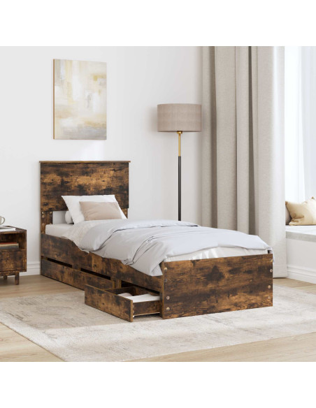 Struttura del letto con cassetto Rovere fumé 75 x 190 cm
