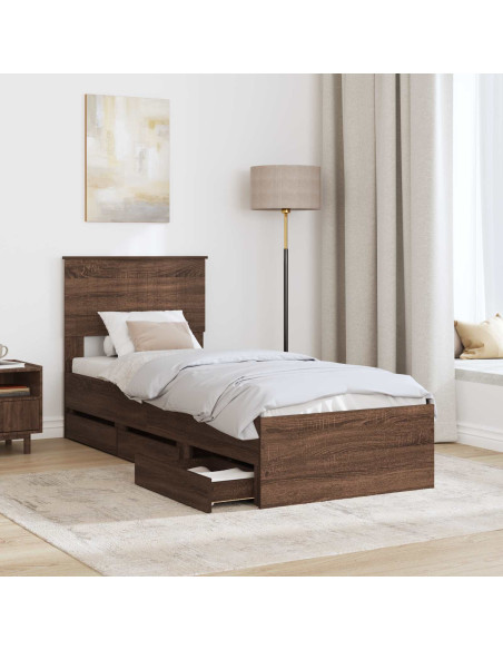 Struttura del letto con cassetto Rovere Marrone 75 x 190 cm