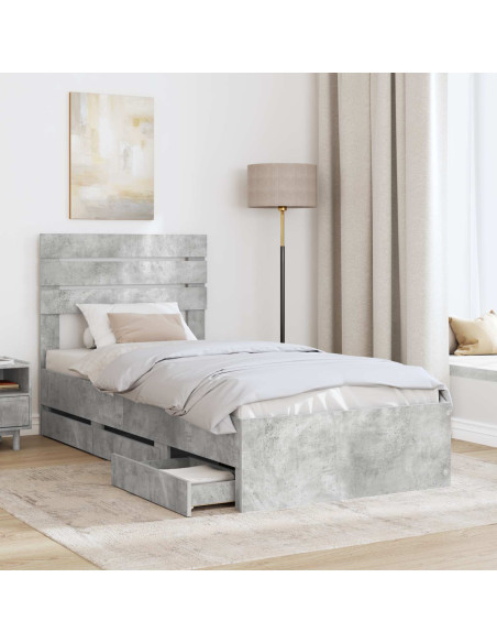 Struttura del letto con cassetto Grigio cemento 75 x 190 cm
