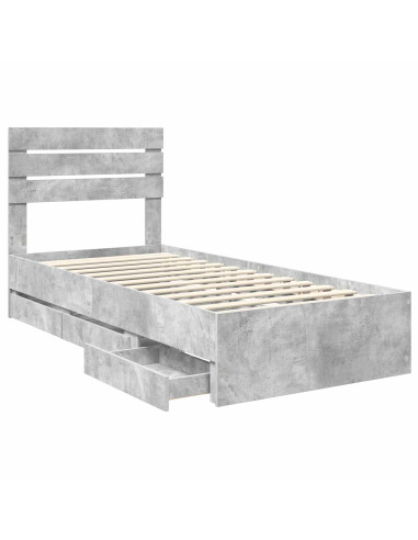 Struttura del letto con cassetto Grigio cemento 75 x 190 cm