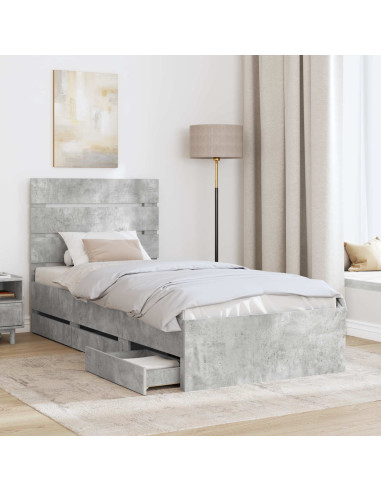 Struttura del letto con cassetto Grigio cemento 90 x 190 cm