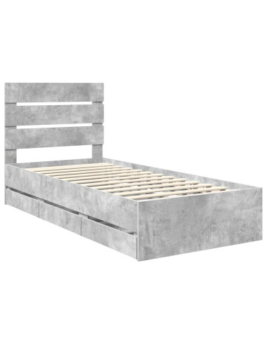 Struttura del letto con cassetto Grigio cemento 75 x 190 cm