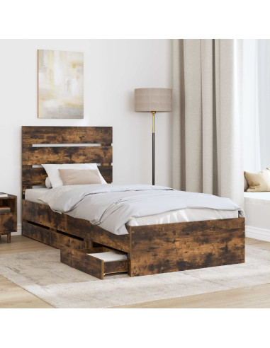 Struttura del letto con cassetto Rovere fumé 75 x 190 cm