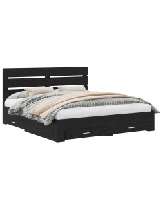 Struttura del letto Rovere Nero 180 x 200 cm Legno multistrato 2