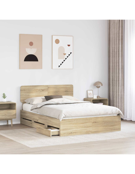 Struttura del letto con cassetto Rovere Sonoma 140 x 190 cm