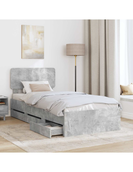 Struttura del letto con cassetto Grigio cemento 90 x 200 cm