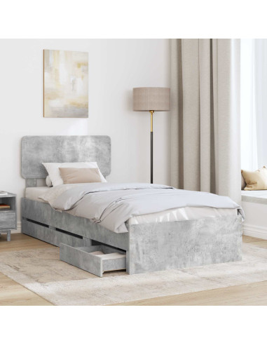 Struttura del letto con cassetto Grigio cemento 75 x 190 cm