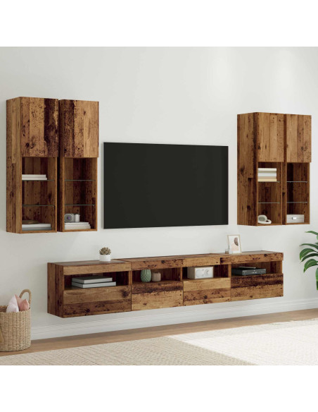 Set Mobile TV a Muro con Luci LED con led 7 pcs Legno vecchio